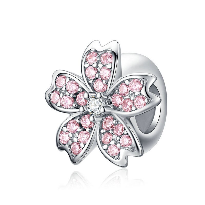 BISAER 925 Sterling Argento di Cristallo Del Fiore della Rosa Del Fiore Del Tulipano Pendenti E Ciondoli Fiore di Magnolia Cerise Perline misura I Braccialetti Gioielli FAI DA TE Che Fanno: ECC1291