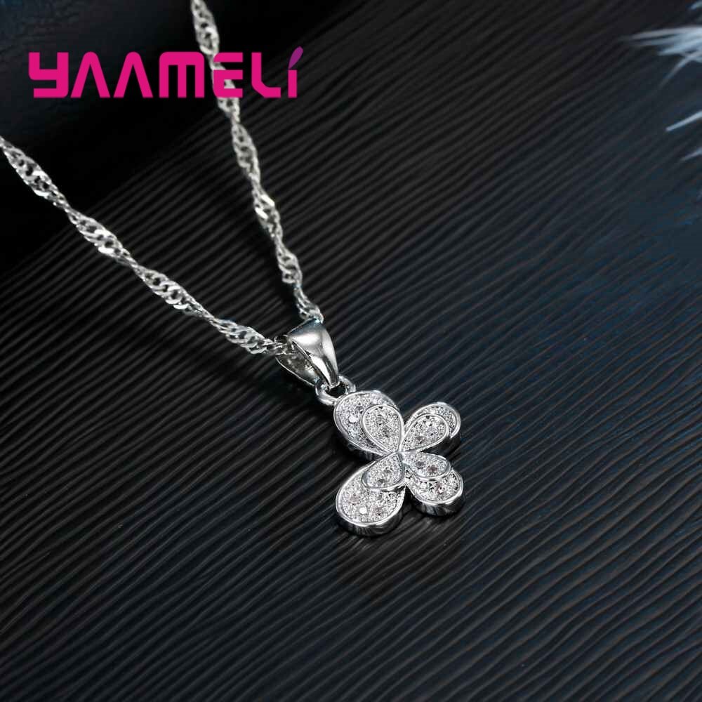 925 Sterling Silver Jewelry Sets For Women Cubic Zirconia Inlay Paved Butterfly Bridal Necklace Earrings