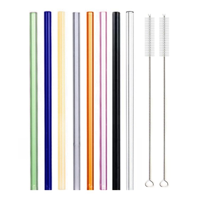 Lote de Pajitas Ecológicas Reutilizables, Pajas 8,5&quot; x 8mm para Beber de Vidrio Multicolor, para Bebidas Saludables, Cócteles, Granizados, Batidos