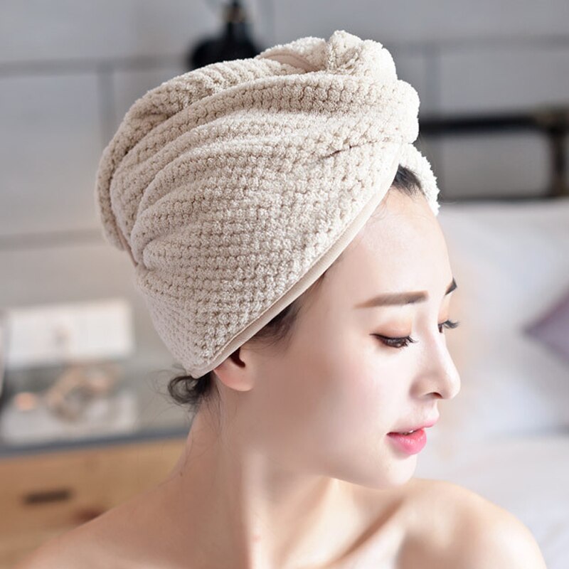 Toalla de microfibra para el cabello, secado de cabello, gorra de secado rápido, toalla de cabeza giratoria con botón xr: grey