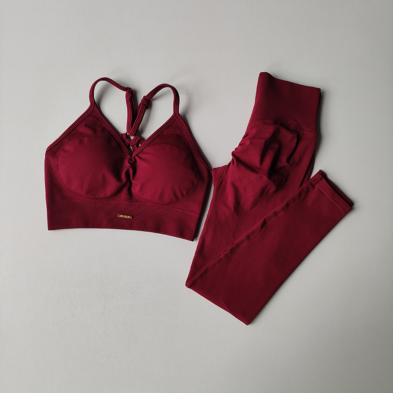 Nahtloser Yoga-Anzug, Hüftheben, Fitness-Anzug, Damen-Sport-BH, Yoga-Anzug, schnell trocknend, Sport, hohe Fett, enge Yoga-Gamaschen, Fitnessstudio-einstellen: L / Ziegel verrotten