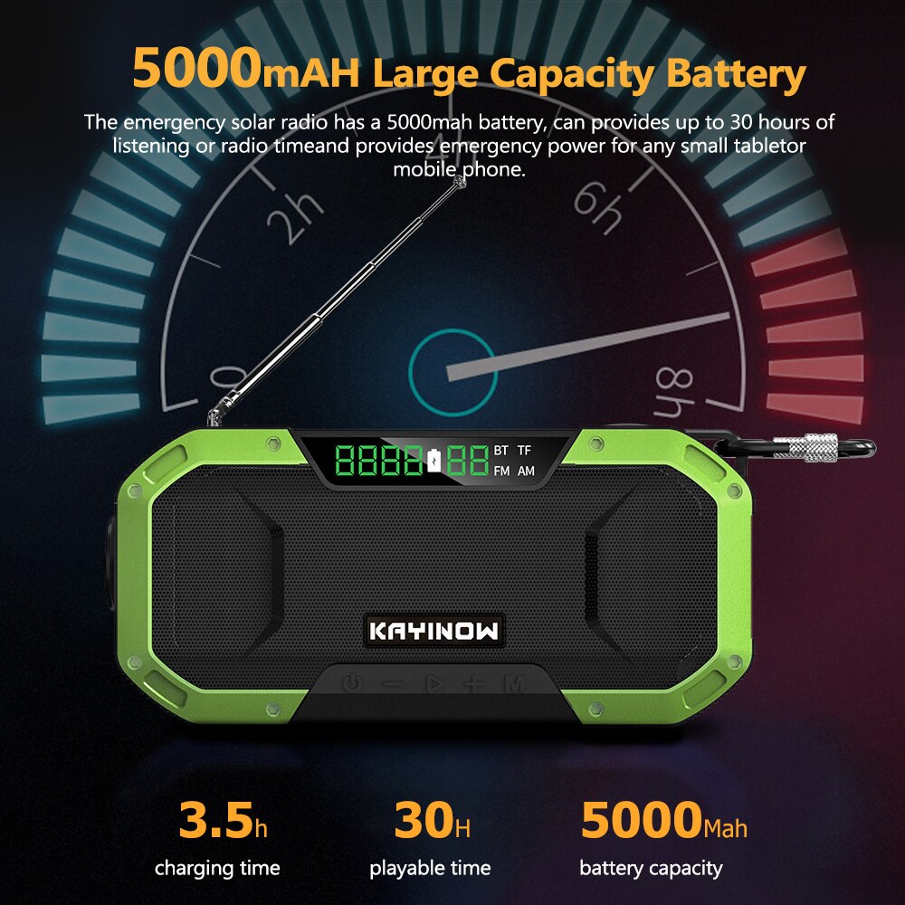 Emergency Radio Flashlight Solar USB Battery Hand Crank Powered Radio AM/FM/WB Power Bank Flashlight IPX6 Waterproof