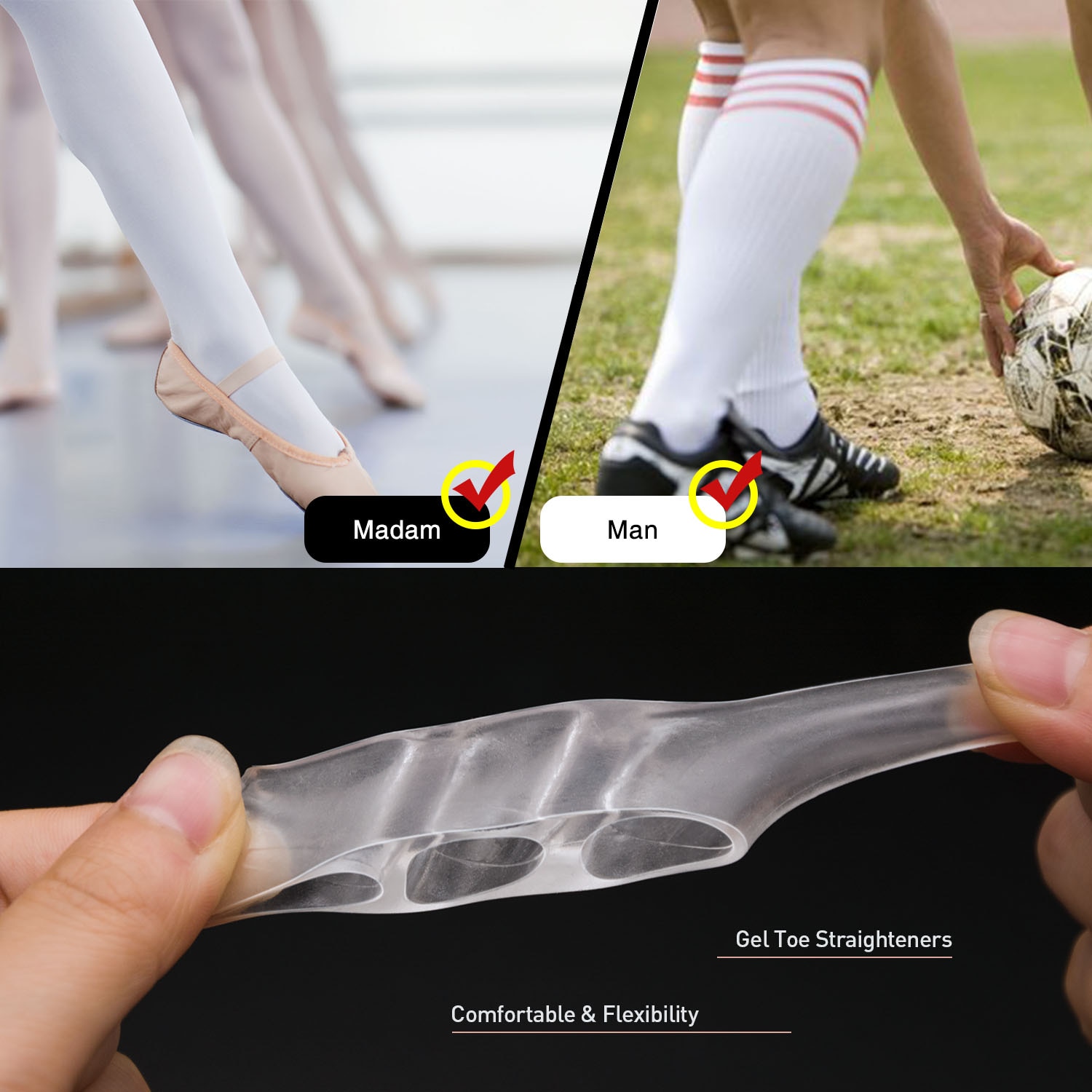 2Pcs Transparent Silicone Gel Toe Straightener Toe Pain Relief Protector Toe Protector Three-hole Little Toe Bunion Foot Care