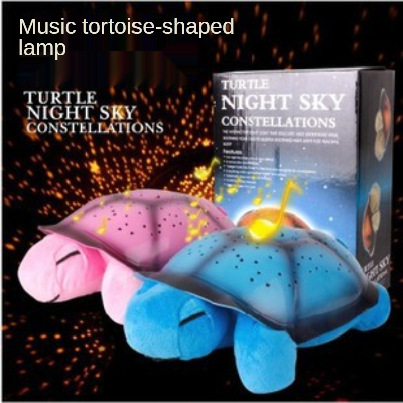 Lámpara de proyector de tortuga de peluche para niños, proyector de cielo estrellado de música, juguete luminoso para dormir, decoración de dormitorio, luz nocturna