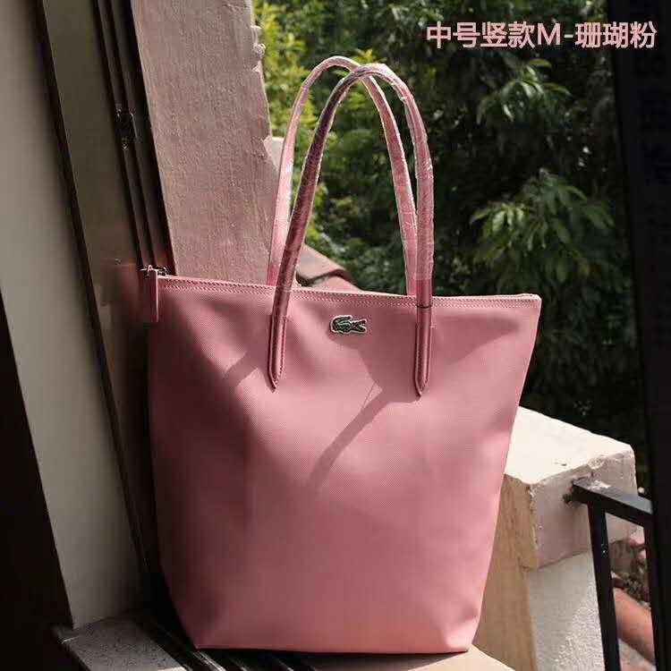 French vertical medium crocodile female bag shoulder handbag mommy large capacity shopping bag: Coral powder