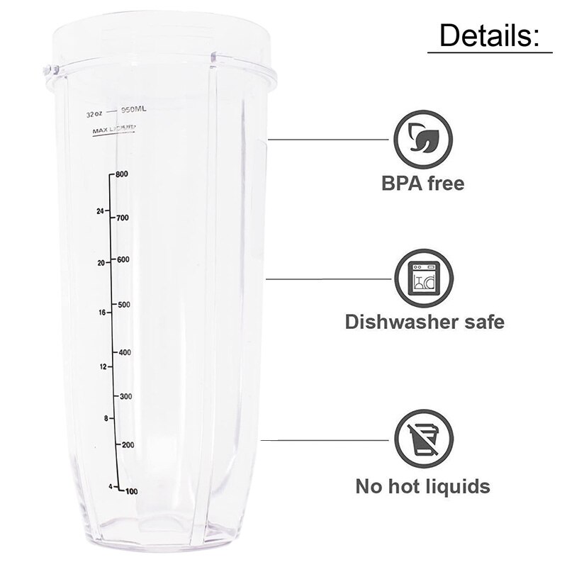 Pièce de rechange pour presse-agrumes Nutri Ninja, presse-agrumes Auto-iQ et Duo, 1 pièce, 32 oz, tasse avec 2 becs, couvercle d&#39;étanchéité, accessoires