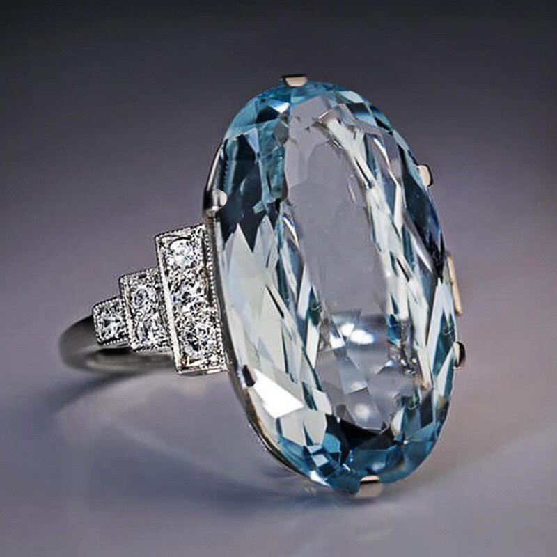 Blue Oval Zirkoon Grote Ringen Voor Vrouwen Sieraden Vrouwelijke Vinger Ring Dames Zilverkleurige Vintage Ringen Vrouwen Engagement Ring Party