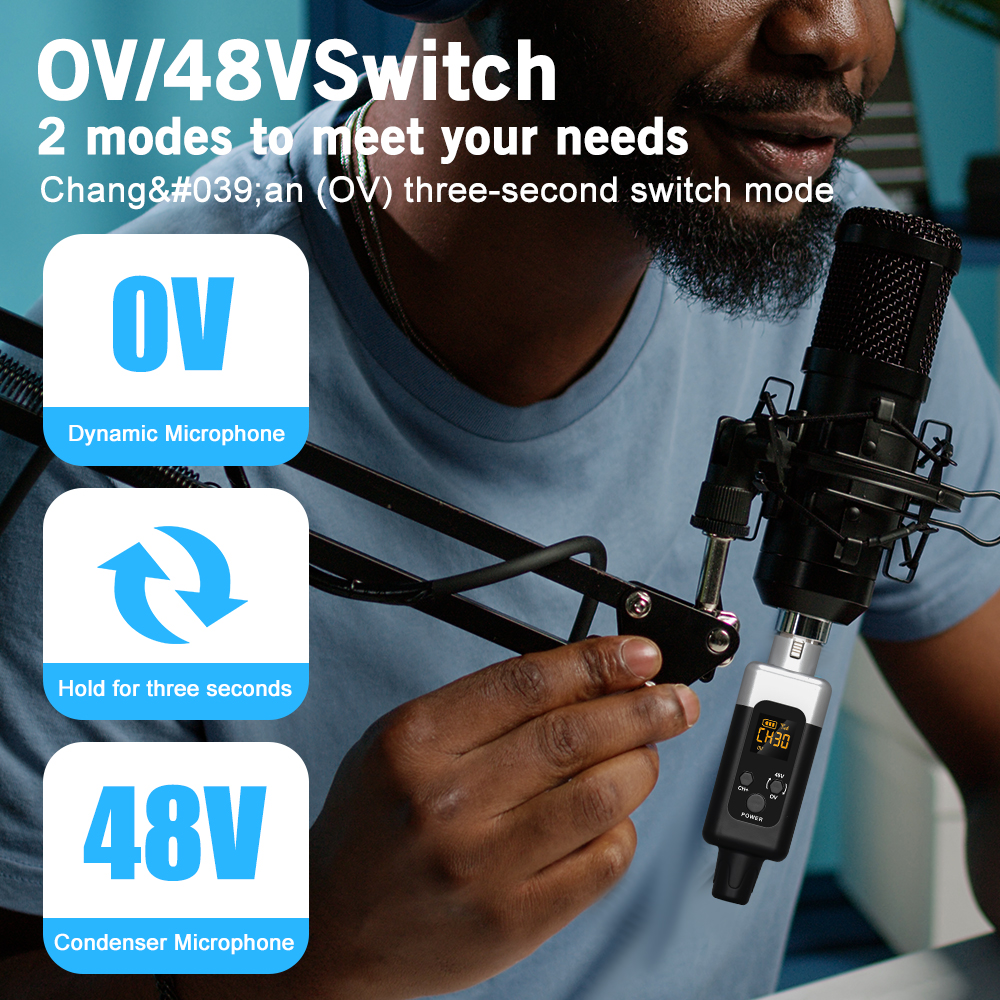 48V/0V UHF draadloze microfoonconverter XLR-zender en ontvanger Microfoon draadloos systeem voor alle soorten microfoons