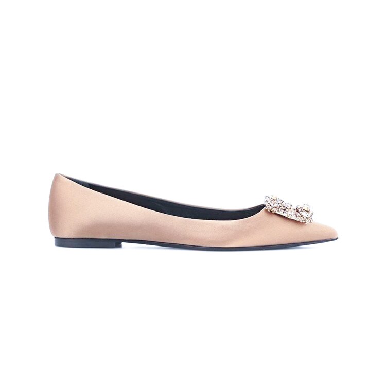 Kmeioo Style Flats Pointed Toe Wedding Shoes Jewel Boat Shoes Prom Evening Flats Slip-On Women Bota Footwear