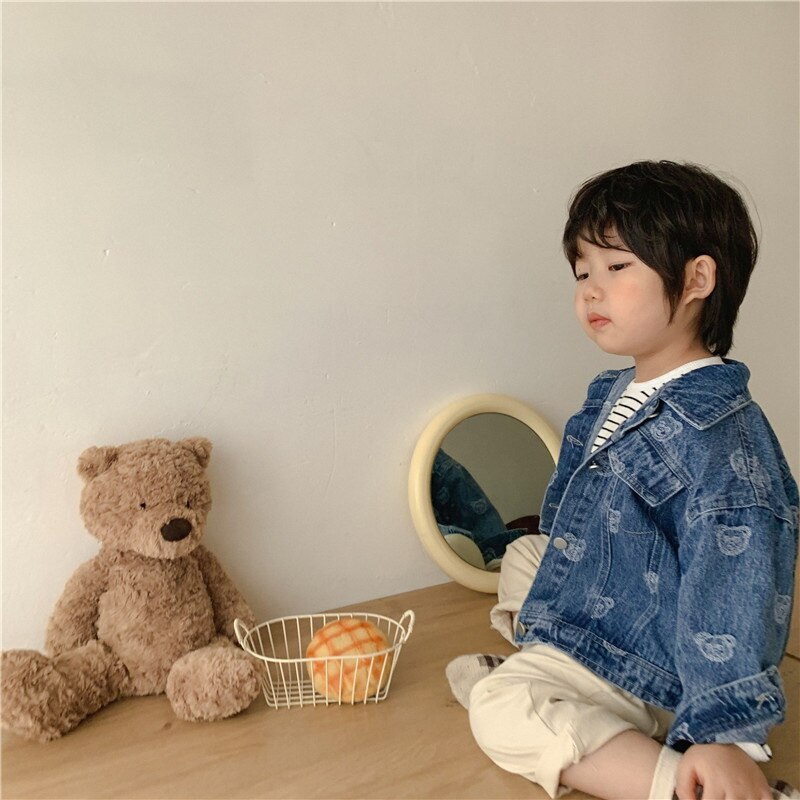 2021 stile coreano autunno bambini ragazzi ragazze cappotto cartone animato orso stampa maniche lunghe giacche di jeans bambini capispalla stile Casual E5366