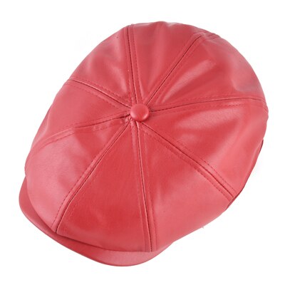 TQMSMY Retro Octagonal sombreros para hombres boinas imitación cuero sombrero casual gorra con visera planas gorras de invierno para hombres: Rojo
