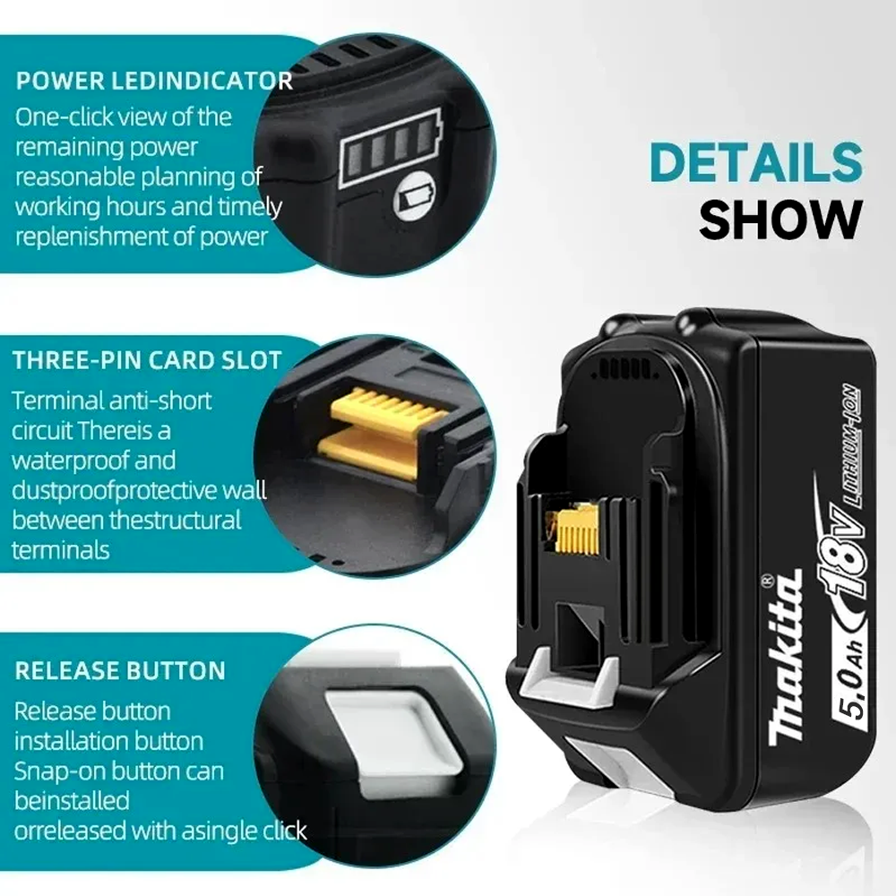 Makita 18V Battery 5Ah BL1850B Lithium ion Genuine Makita 18V Battery BL1850 BL1860B BL1860 BL1840B