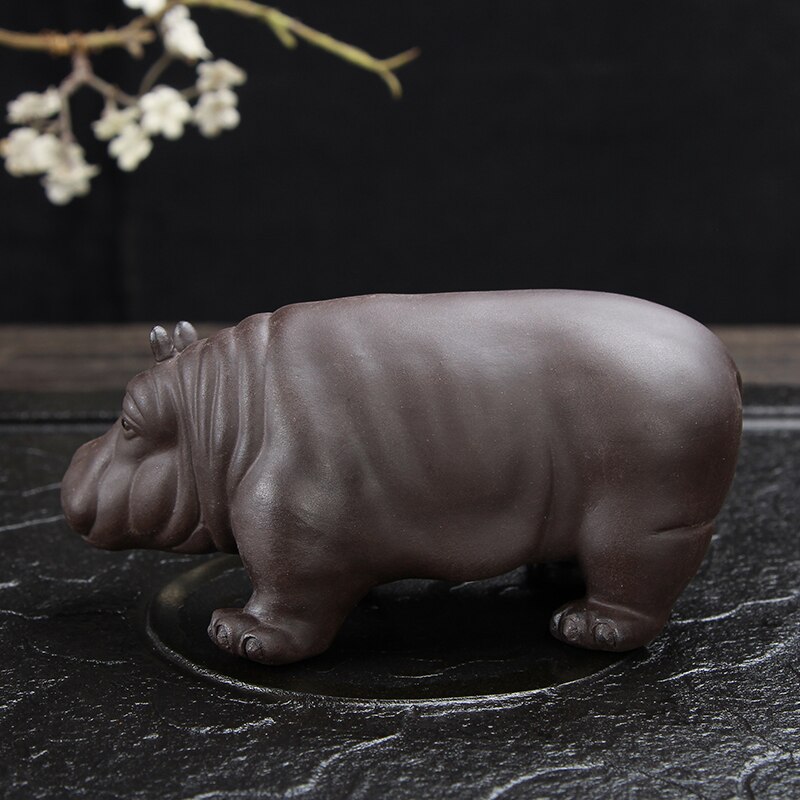 Tea Pet Purple Clay Animal Figurines Household Office Tea Accessories Hippopotamus Decoration Toy