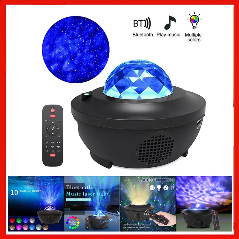 Farverig stjernehimmel galakse projektor blueteeth usb stemmestyring musikafspiller led natlys usb opladning projektionslampe