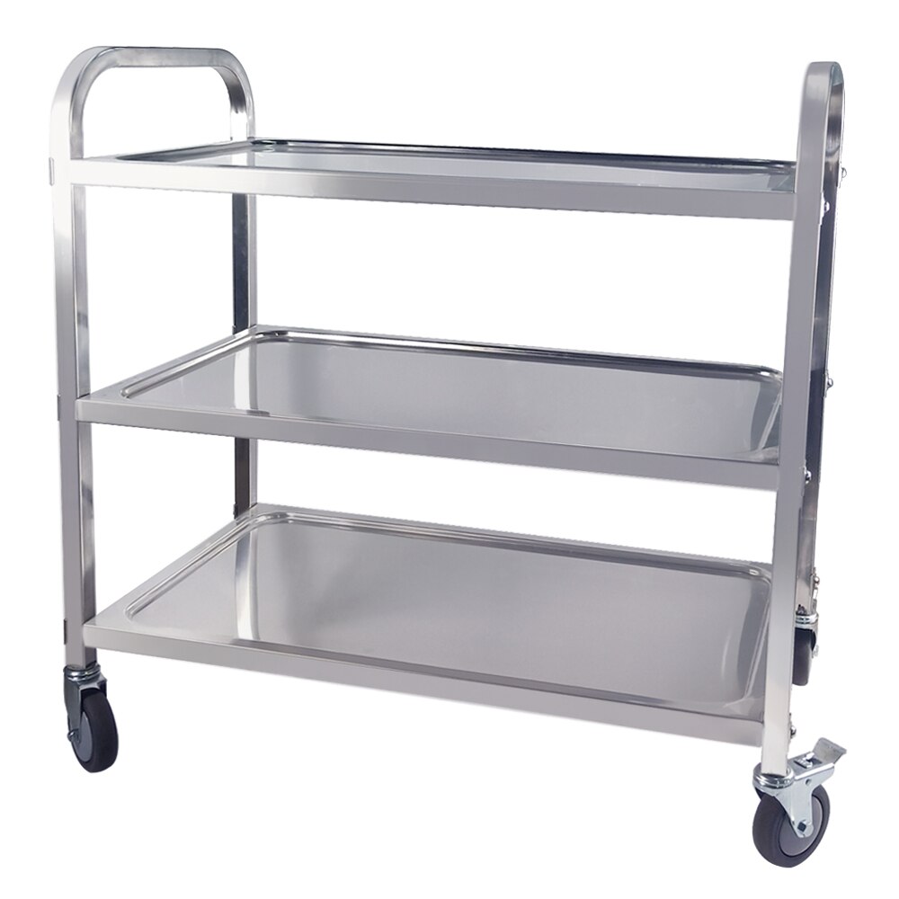 3 Tier Trolley Cart Bearing 100kg Stainless Steel Storage Trolley with PVC Wheels for Catering Hotel Restaurant