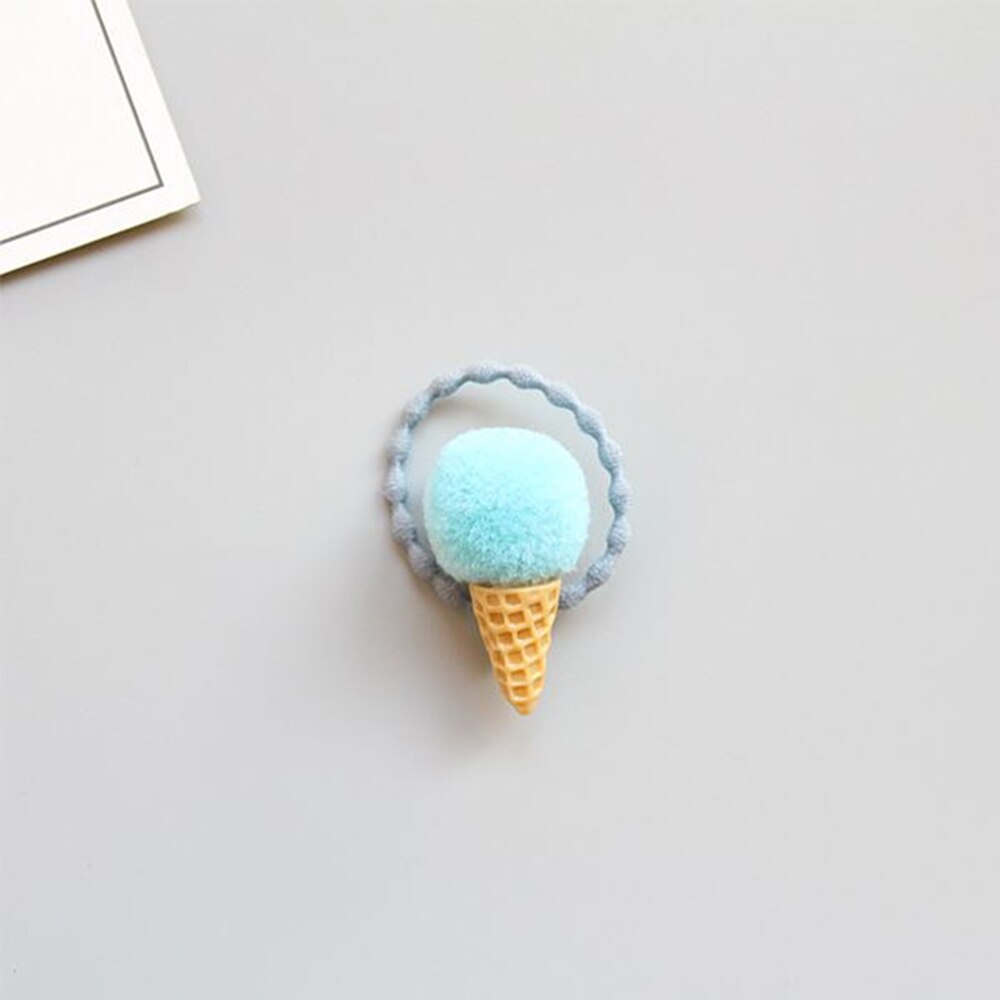 1PC Verstelbare Elastische Ijs Paardenstaart Houder voor Meisjes Kids Faux Fur Pom Hair Ties Snoep Kleuren Rubber bands: blue