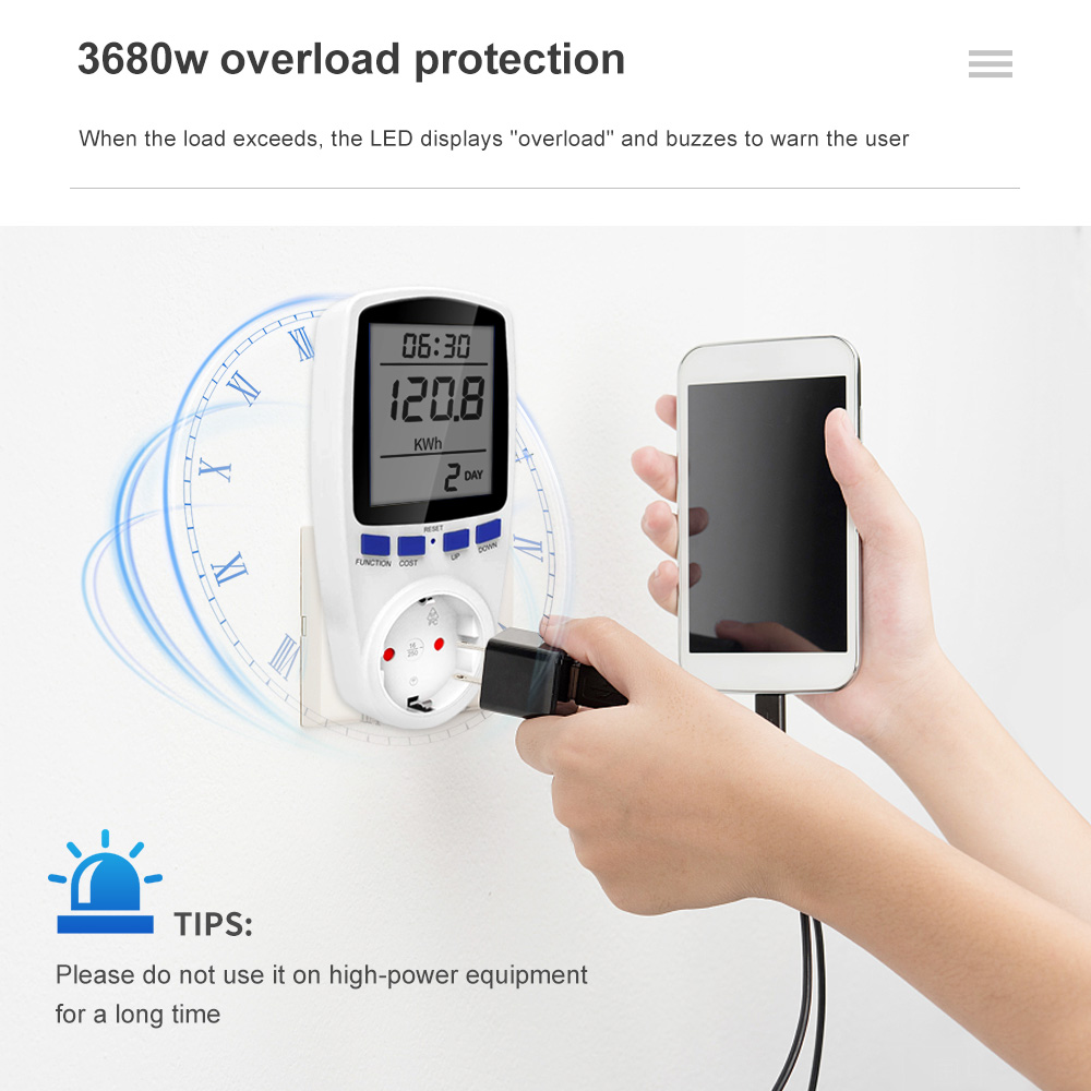 Power Meter Digital Wattmeter vu Meter Single Sockets Electricity Energy unit Meter Dynamometer Electric Consumption kwh Meter