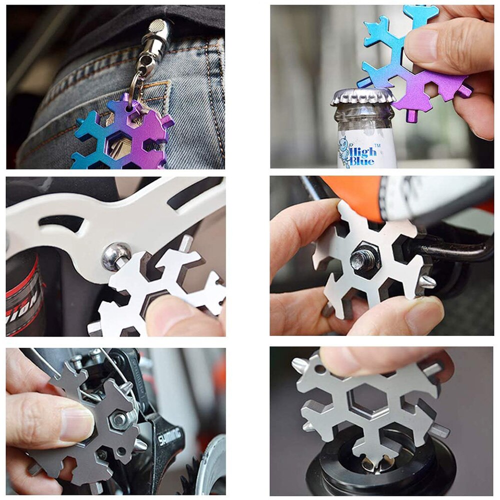 18 in 1 Snowflake Spanner with Keying Hex Multifunction Outdoor Hike Wrench Key Ring Pocket Home Bottle Openers Hand Tools