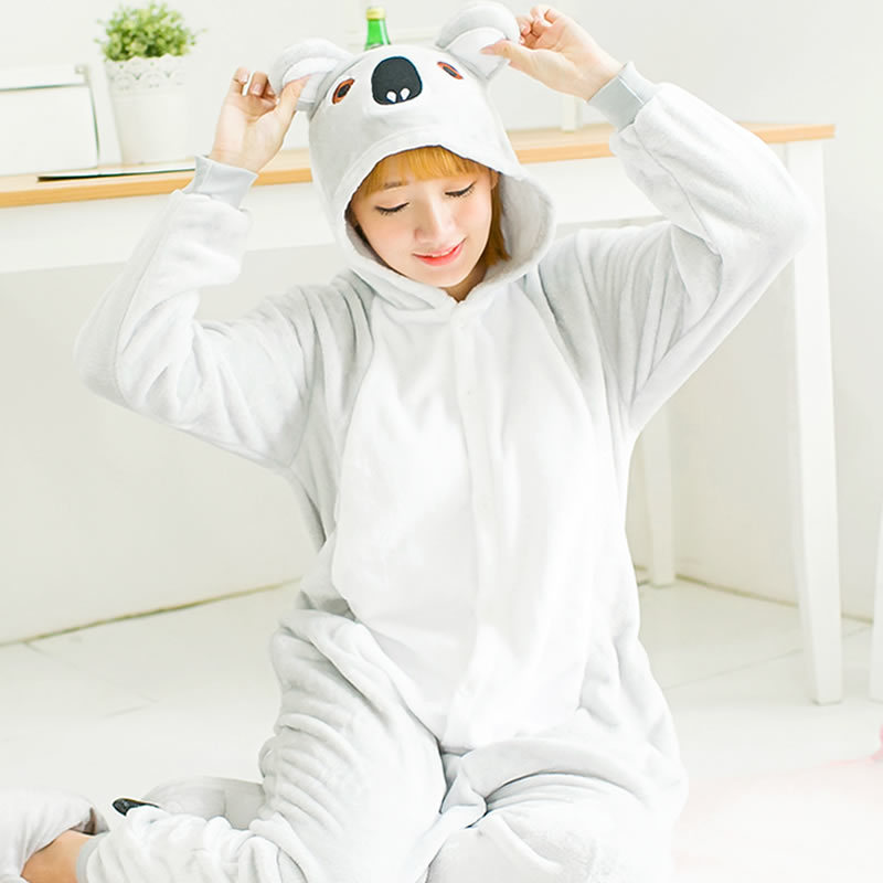 Kigurumi Koala-Pijama de una pieza con capucha y manga larga para adultos, pijama de una pieza con capucha, de franela, para adultos