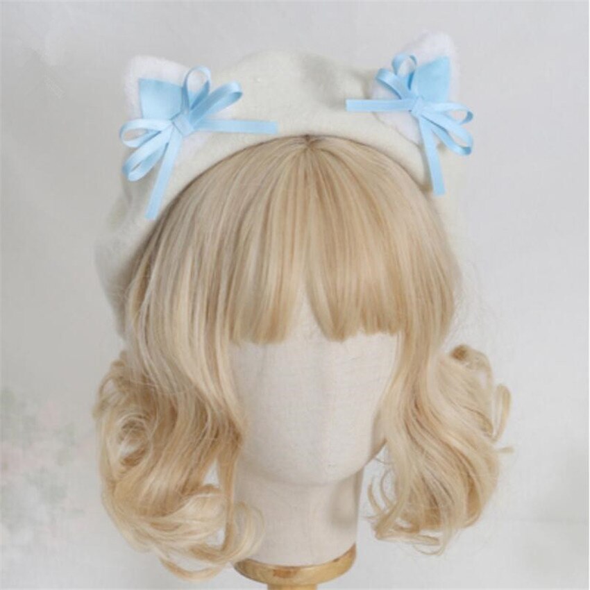 Kawaii Vrouwen Hoed Baret Wol Leuke Kat Oren Hoed Winter Warm Cap Lolita Hoofd Slijtage D1046: color 16