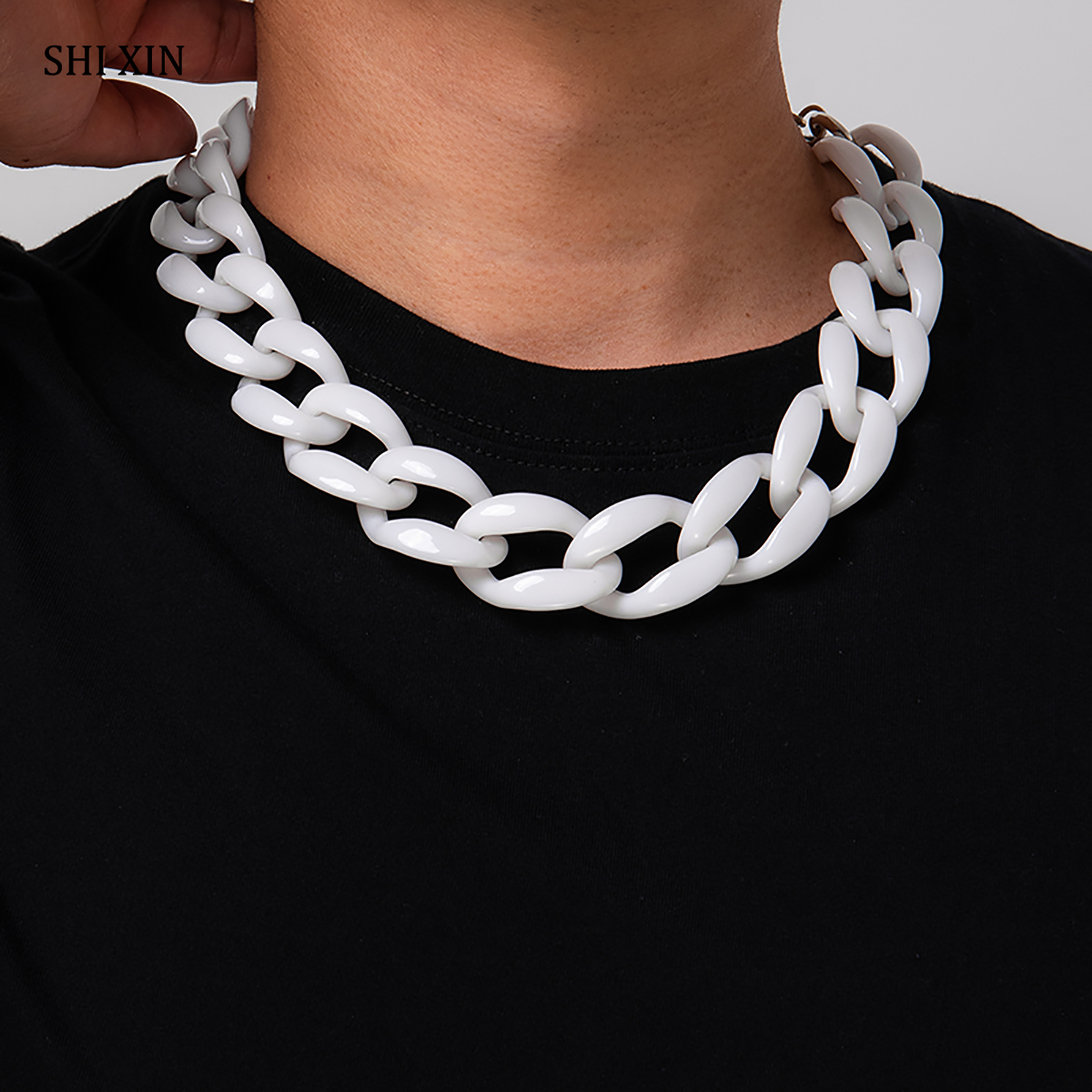 Shixin acrylic gothic short chunky choker necklace collar for women/men hip hop thick link chain necklaces on neck jewelry