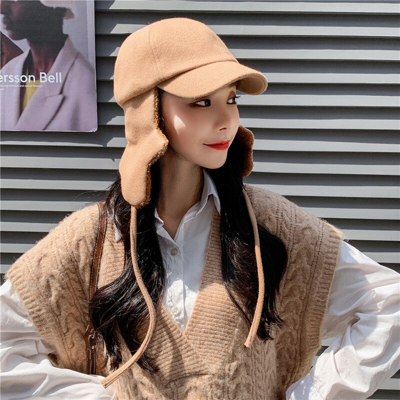 [ewq] lei feng hat kvinde efterår og vinter koreansk all-match par fleece ørebeskyttelse varm retro cap  zt501: Sol-khaki