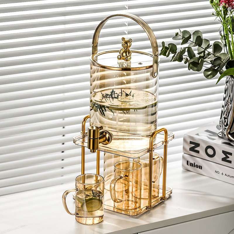 Glass Cold Water Kettle with Faucet Beer Barrel High Temperature Resistant Teapot Modern Domestic Kettle Beverage Bucket