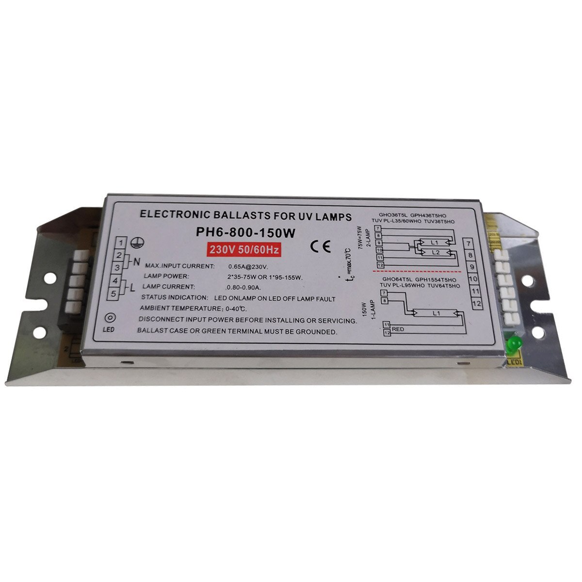Uv-lampe elektroniske forkoblinger 230v belysningsballast til 2 lamper 2 x 35w-75w eller 1 lampe 1 x 95-150w ph6-800-150w