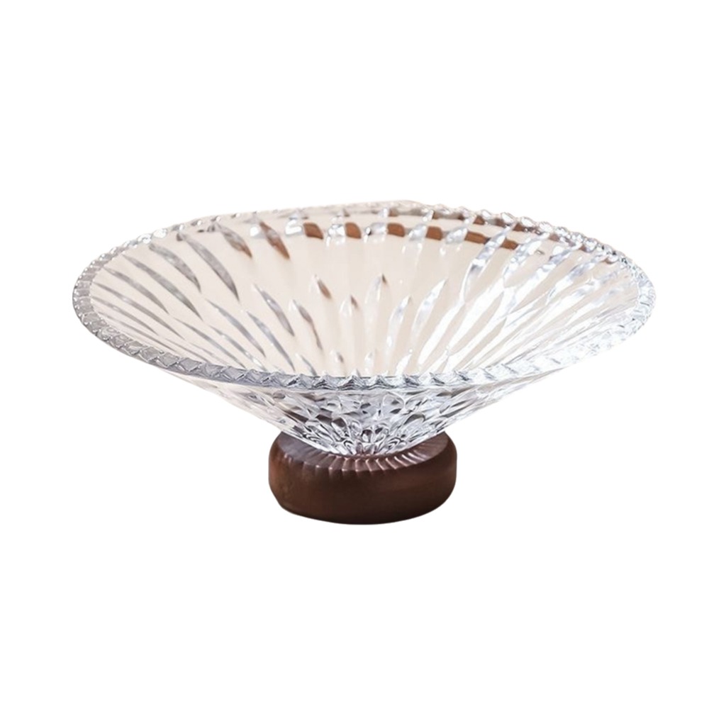 Bandeja de bayas de vidrio francés transparente de lujo ligera, plato de fruta decorativo de gran capacidad, Base de madera, bandeja para servir frutas, mesa de té: BLANCO
