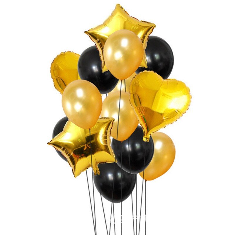Rose guld aluminiumsfolie stjerne hjertefolie ballon fødselsdagsfest becoration baby shower suppies latex ballon sæt: Guld