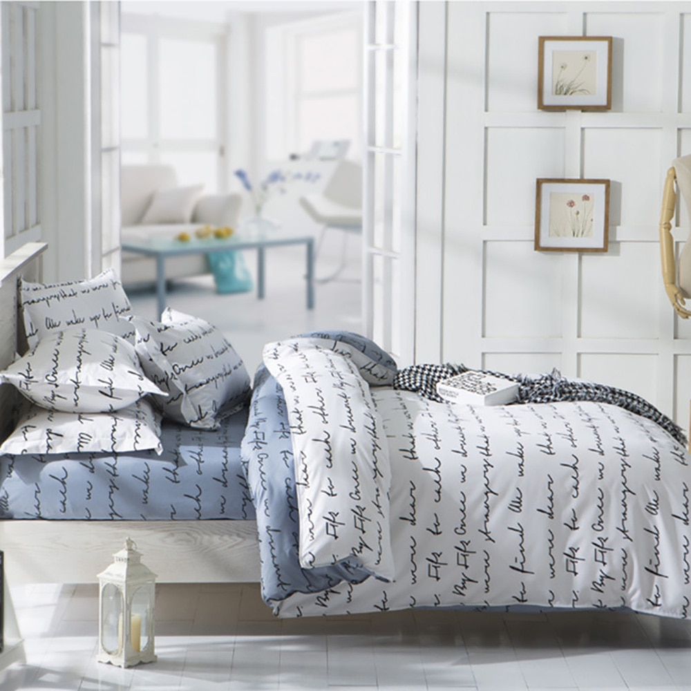 Lychee love letter print sengetøjssæt romantisk hvidblå dynebetræk sæt 2-3 stk hjemme sengetøj familie seng sæt: Hvid / 173 x 218cm 2 stk