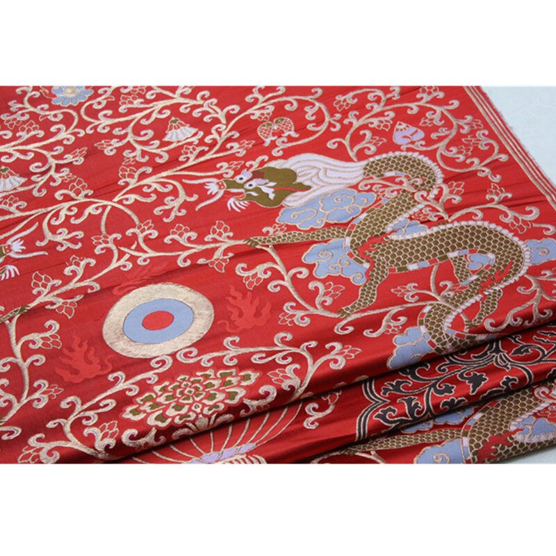 CF617 Red Dragon Chinese Style Jacquard Silk Brocade Fabric Chinese Wedding Dress Fabric Buddhism Clothes Chinese Home Textile