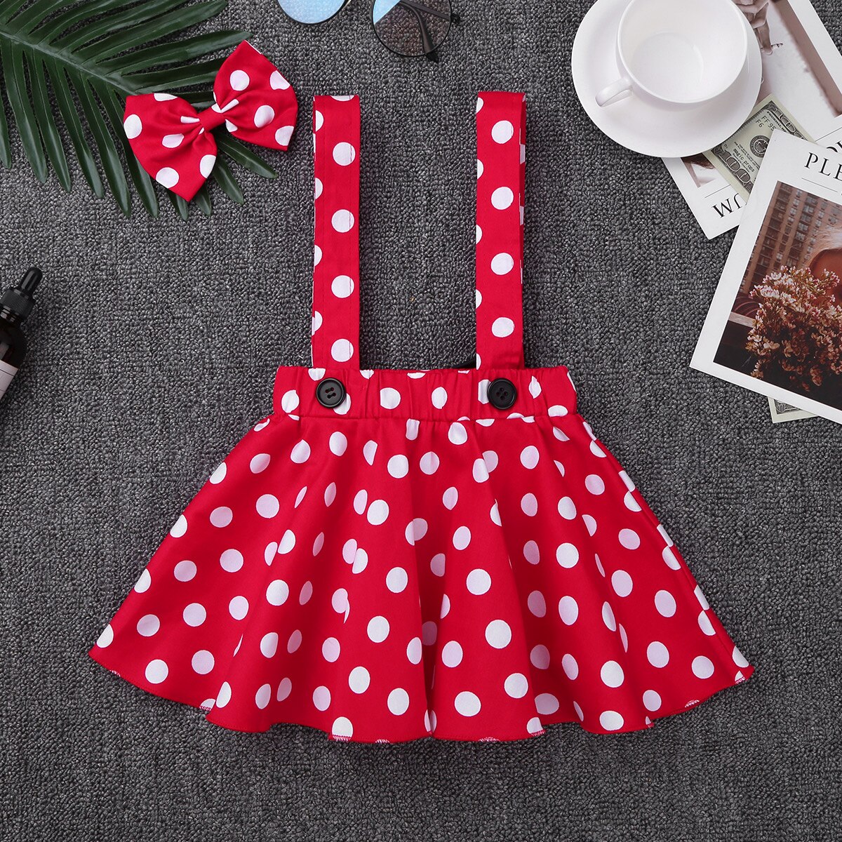 Schattig klein meisje rode baby meisjes peuter polka dots bedrukt feest cosplay rok met haarstrik set halloween kostuum outfit
