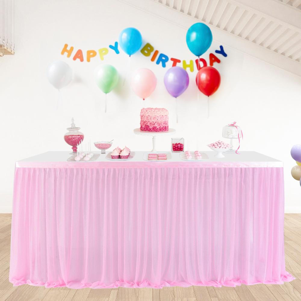 Falda de mesa de tul con tutú, mantel rosa, vajilla para banquete, decoración de boda, cumpleaños, Baby Shower, suministros para en casa