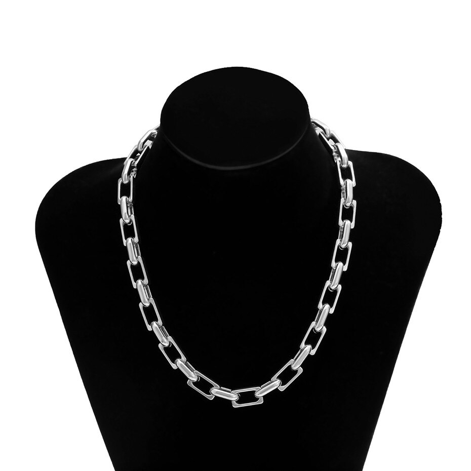 Kubanischen U Verknüpfung Kette Halskette Frauen ErkläSprosse Collares Punk klobig Schwere Metall Halsband Halskette Hals Schmuck: Silber- Farbe