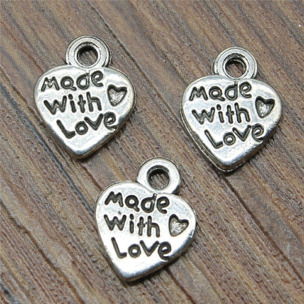 Wysiwyg 40Pcs Charms Hart Met Liefde Gemaakt 12X10Mm Tibetaanse Brons Zilver Kleur Hangers Antieke Sieraden Maken diy Handgemaakte Craft