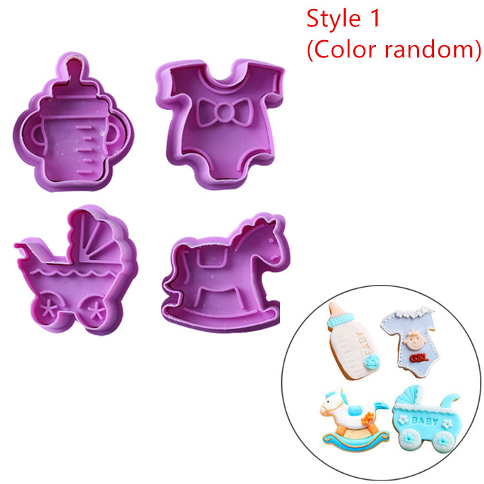 4 stk/set 3D Plunger Cookie Stempel Halloween Kerst Cookie Cutter Bakvorm Baby Plastic Reliëf Cookie Cutter Fondant Cutter: Style 1