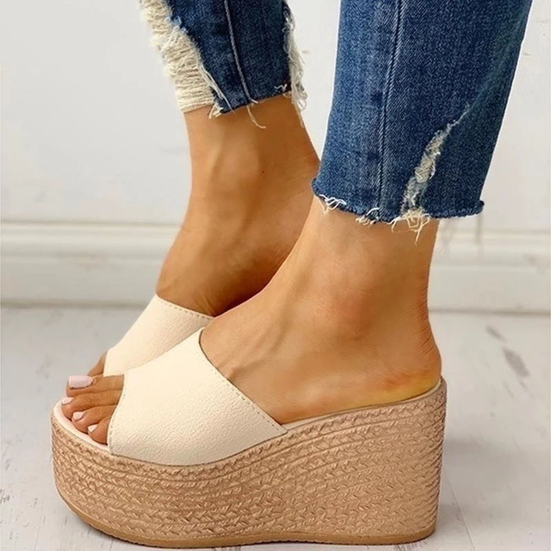 Sandales d'été avec plateforme et talons hauts compensés pour femme, chaussures estivales féminines à bout ouvert, style décontracté,