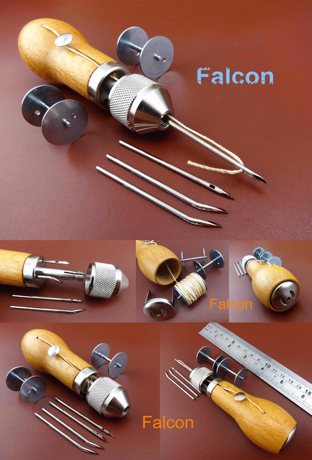 3pcs Leather Craft Sewing Stitching Automatic Lock Speedy Stitcher Awl Curved Head Diamond Point Needles Tool Set