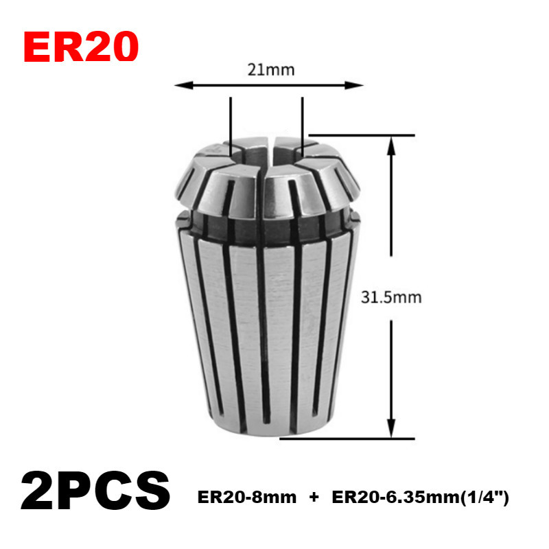Router Collet Extension Chuck Rod Engraving Machine Extension Rod with Spring Collet Set for CNC Milling Lathe Tool: 2Pcs ER20