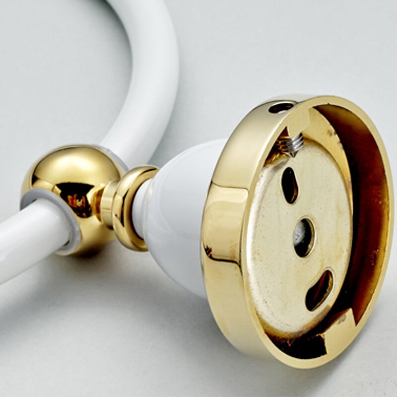 Suguword White plus Golden Towel Ring Bathroom Accessories Punch Install