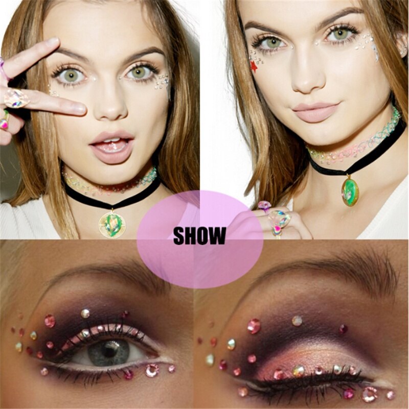 DIY adhesivo cara joyas gemas tatuaje temporal ojos joyas gemas cuerpo Rhinestone Flash tatuajes pegatinas cuerpo