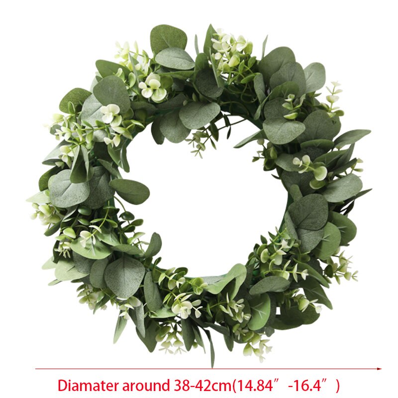 Green Eucalyptus Wreath Artificial Eucalyptus Leaves Wreath Spring Summer Greenery Wreath for Front Door Garden Outside Decor: Milky White