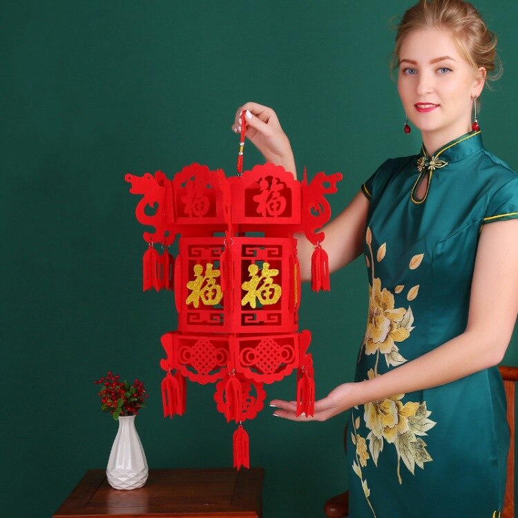 Chinese Year Supplies Non-woven Lantern Fu Character Year Palace Lantern Decoration Pendant Felt Small Lantern