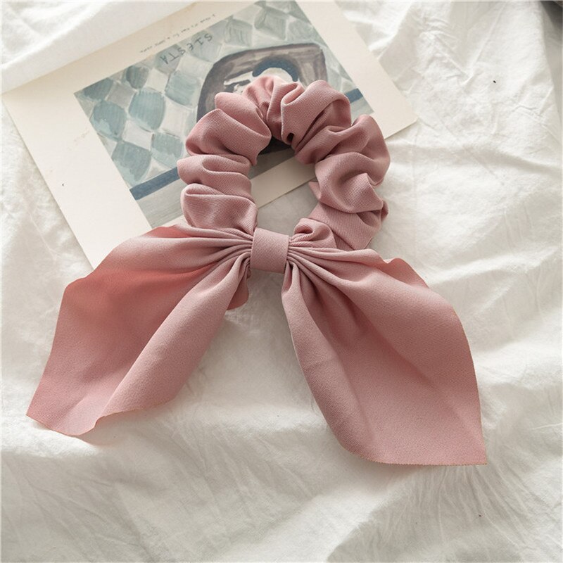 Kvinnor håraccessoarer hår scrunchie rosetter hästsvanshållare hårband godis färg rosett knut scrunchy flickor hårslipsar: Mörkrosa