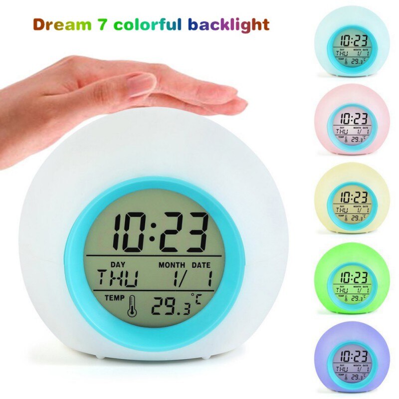 Change Color Alarm Clock Light Gradient Alarm Clock Round Digital Clock For ChildrenA2