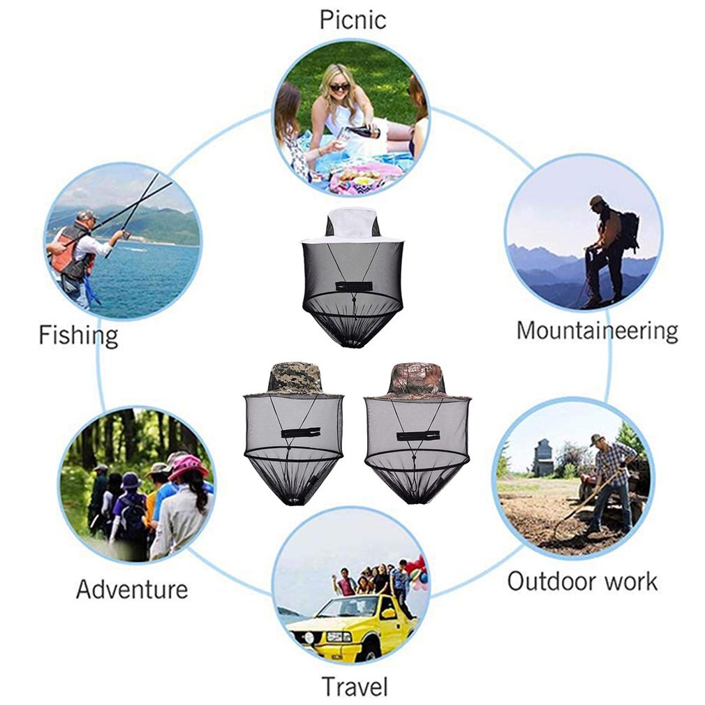 Head Shield Net Fishing Camping Wild Jungle Facial Mask Protect Cap Top Midge Insect Mosquito Cap Unisex Knit Bucket Hat Net