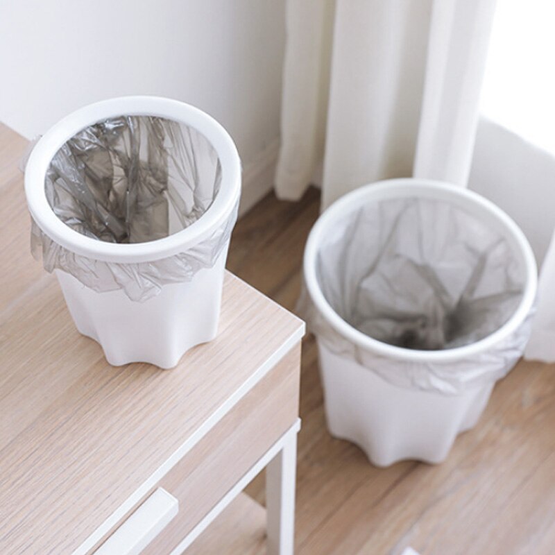 Plastic with Pressure Ring Trash Can Household Living Room Bathroom Kitchen Sturdy Durable Garbage Bin Simple Style