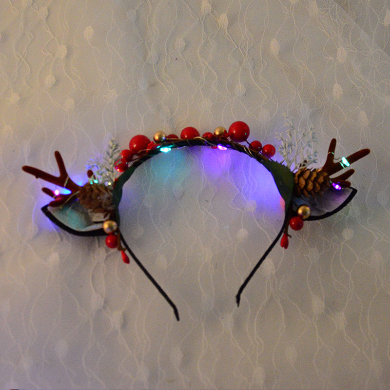 Diadema navideña con orejas de elfo para niños, diademas luminosas con luz LED, accesorios para el cabello para de navidad: 05