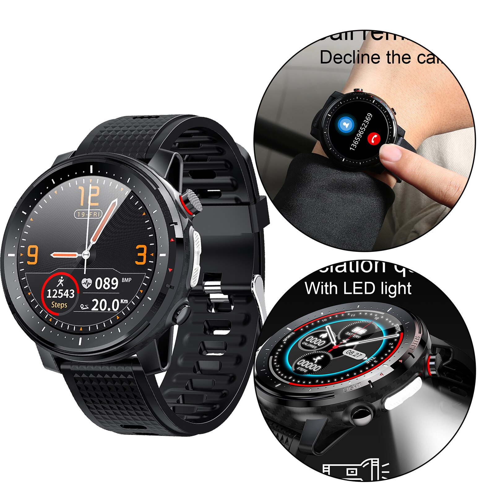 L15 Smart watch Blood pressure monitor IP68 Waterproof Fitness Tracker: Black